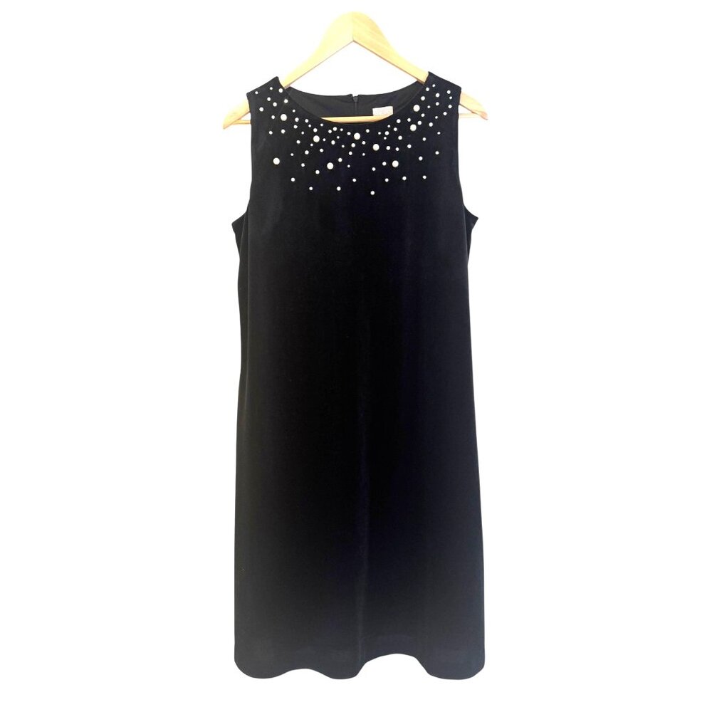 Chico's Size 1 = Standard Sz 8 M Black Velvet Embellished‎ Pearls Crystals Dress